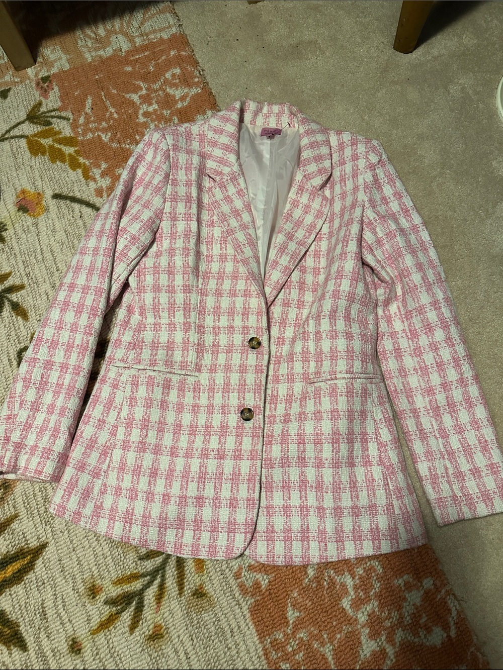 miami Pink & White Plaid Tweed Blazer